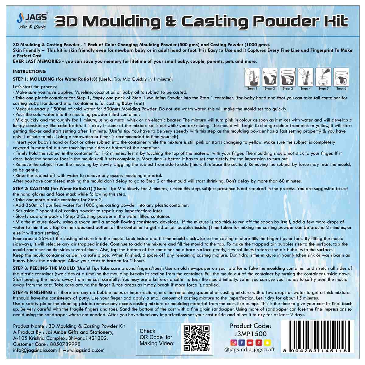 jags-mumbai Casting Kit Jags 3D Moulding Powder Molding 500G Casting 1000G