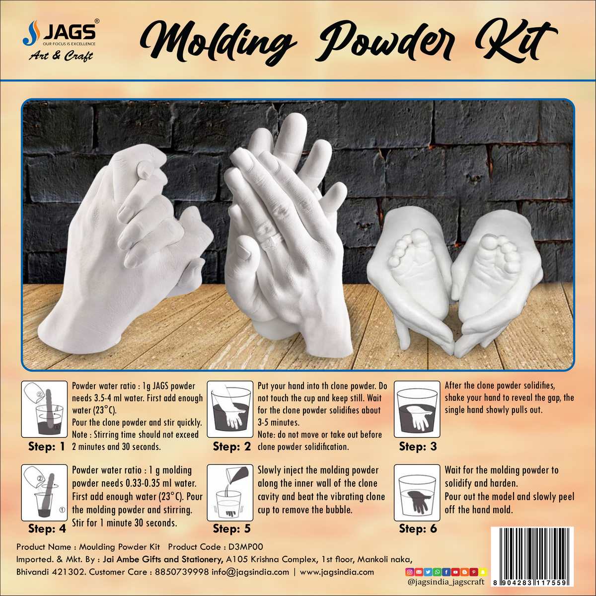 jags-mumbai Casting Kit (Ultra fast) 3D Casting Powder, hand casting kit for kids and adults