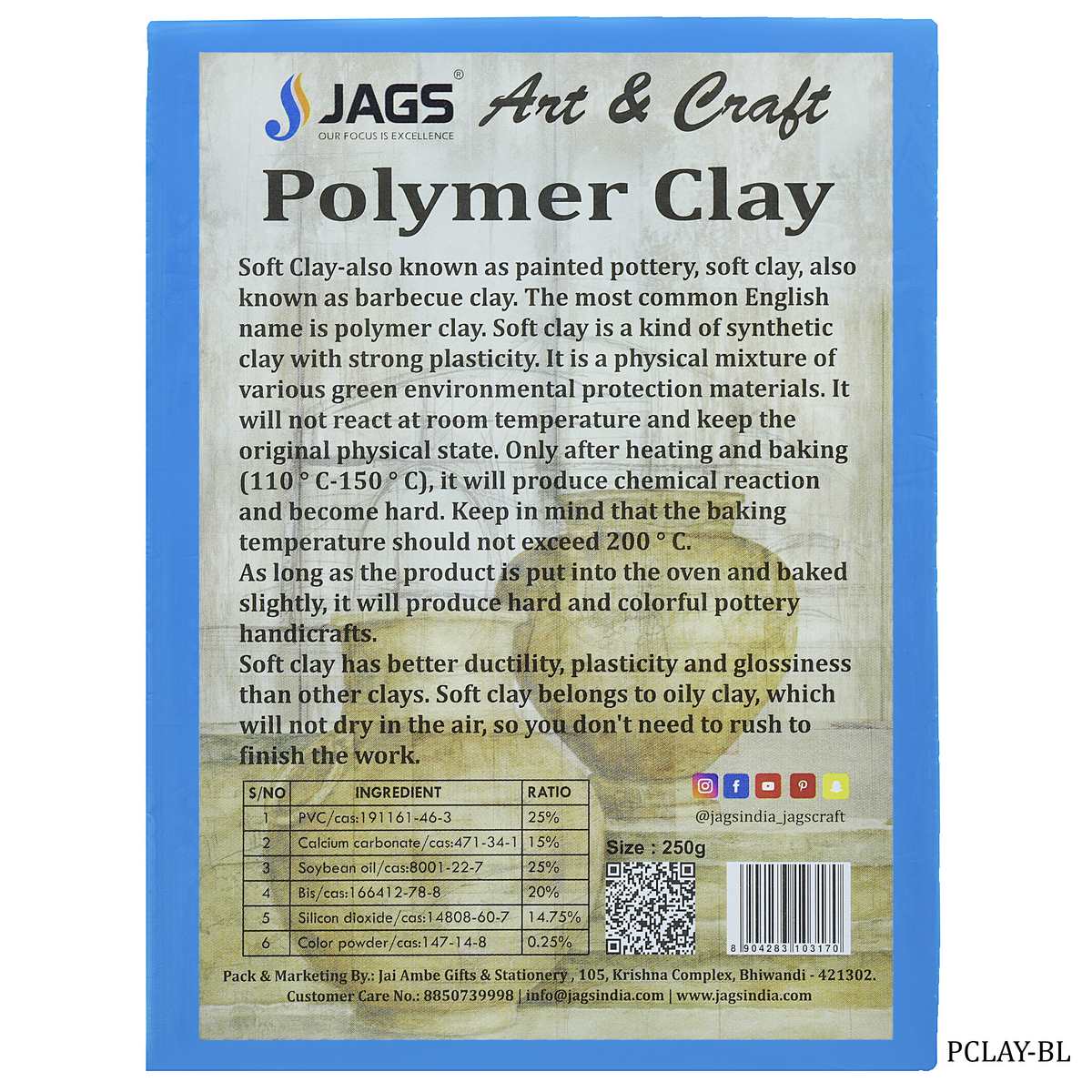 jags-mumbai Clay Polymer Clay 250gm Blue PCLAY-BL