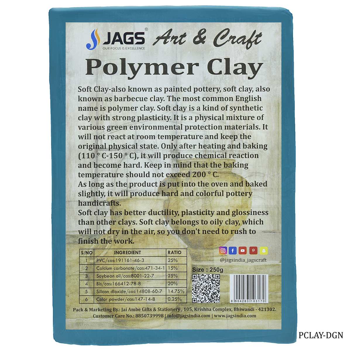 jags-mumbai Clay Polymer Clay 250gm Deep Green PCLAY-DGN