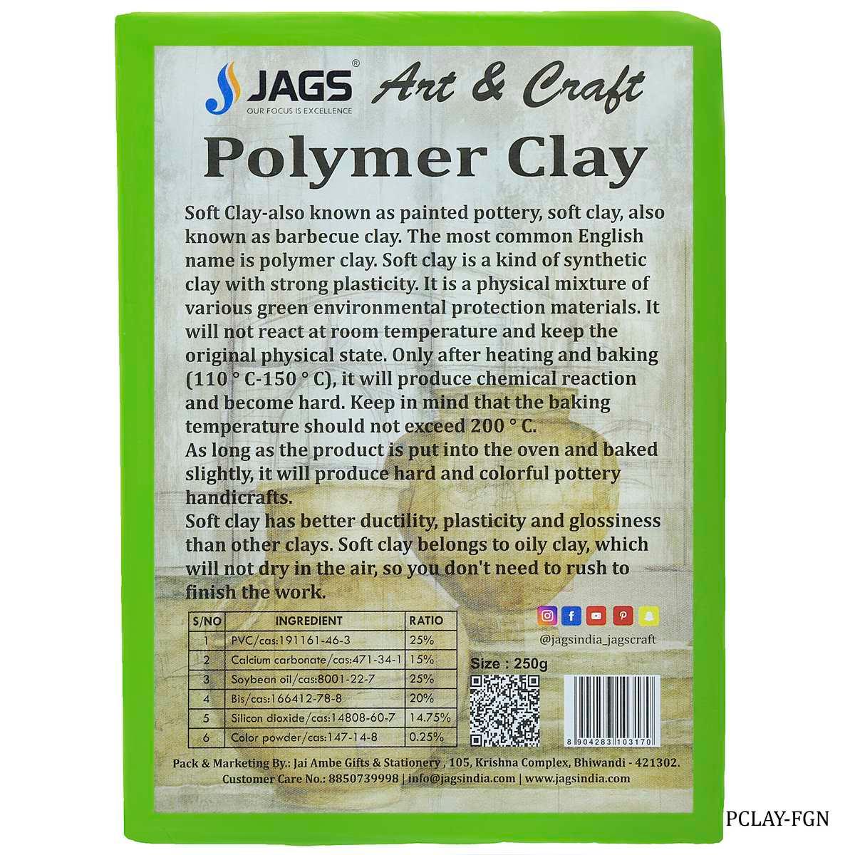 jags-mumbai Clay Polymer Clay 250gm Fluorescent Green PCLAY-FGN