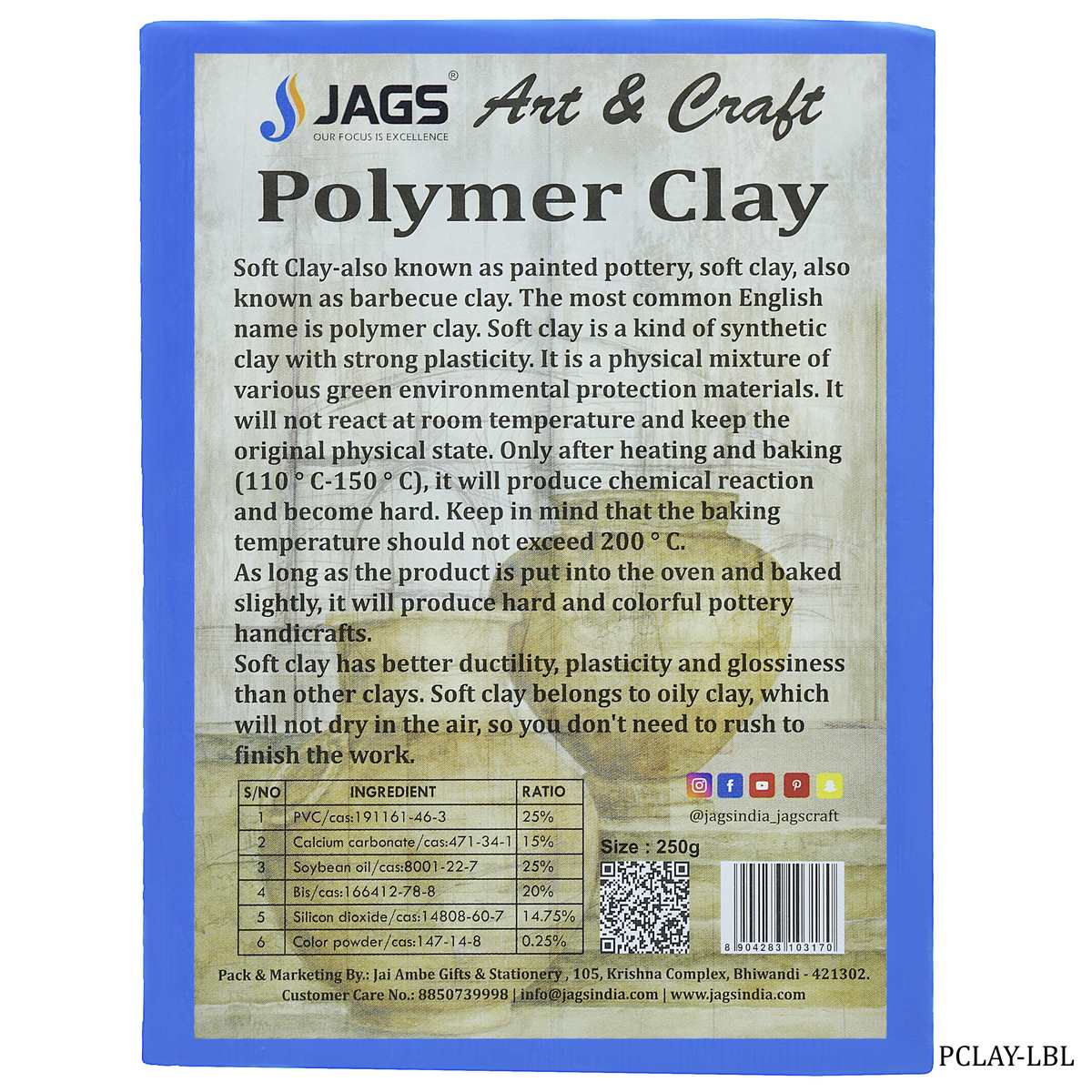 jags-mumbai Clay Polymer Clay 250gm Light Blue PCLAY-LBL