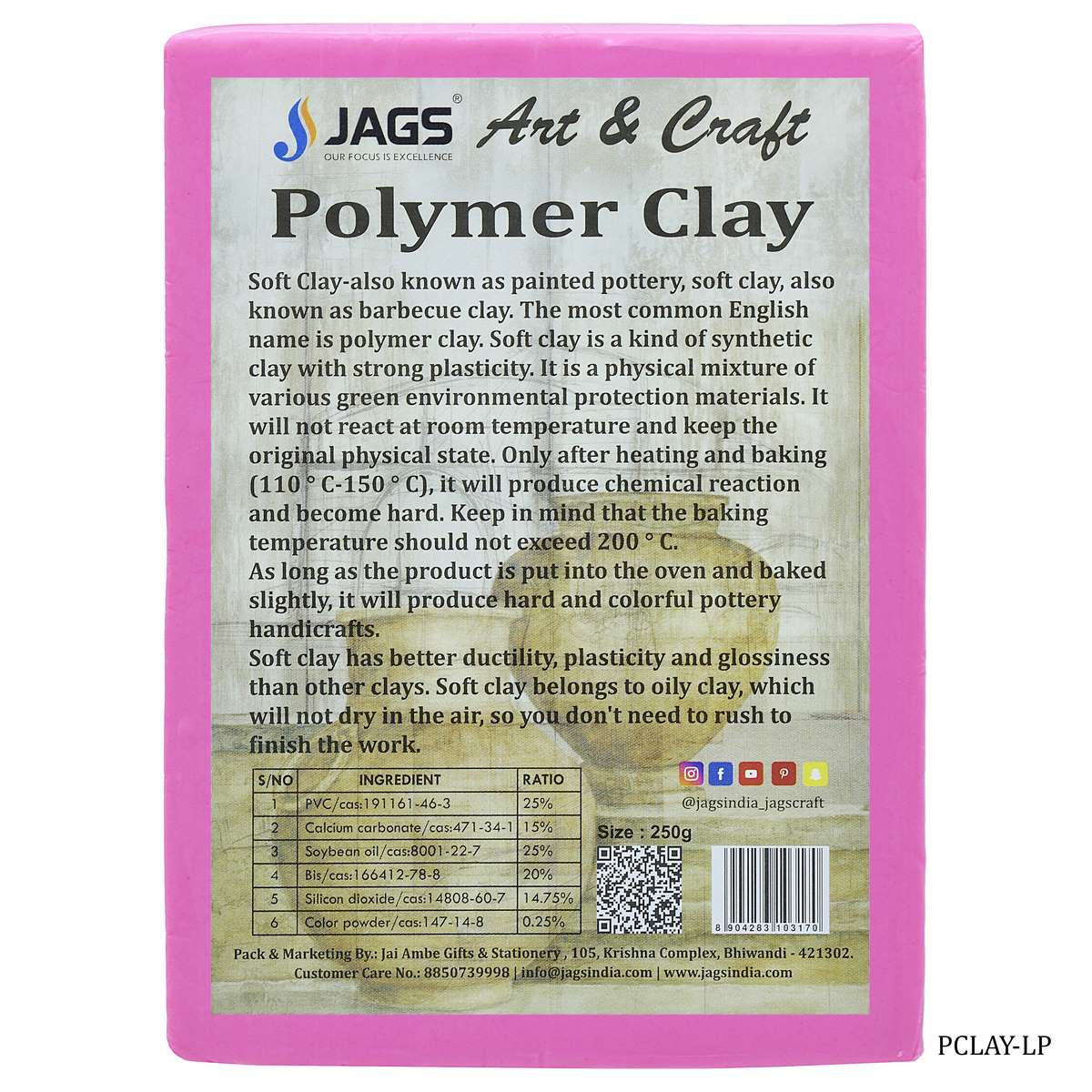 jags-mumbai Clay Polymer Clay 250gm Light Pink PCLAY-LP