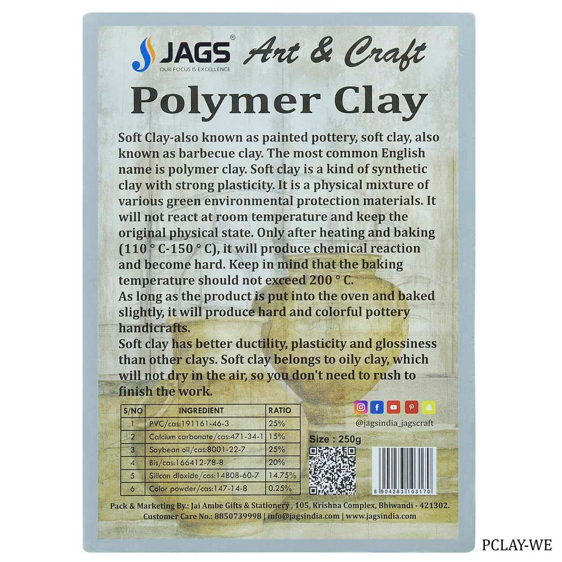 jags-mumbai Clay Polymer Clay 250gm White PCLAY-WE