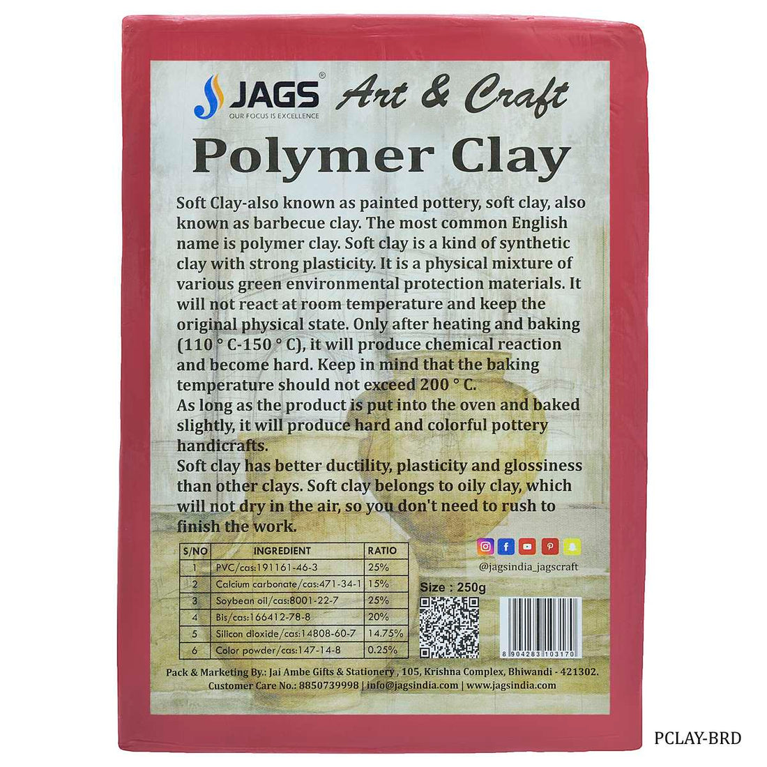 jags-mumbai Clay Premium Series Polymer Clay 25 Grams for jewelry- Red P