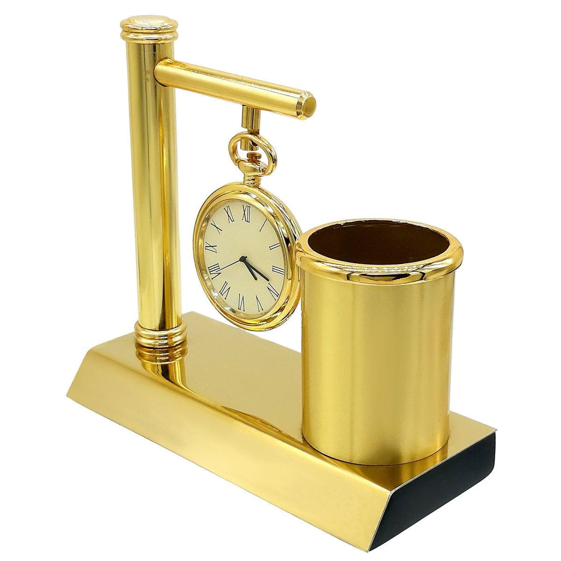 jags-mumbai Clock Making Material Table Top Pen Stand With Clock Full Gold