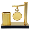 jags-mumbai Clock Making Material Table Top Pen Stand With Clock Full Gold