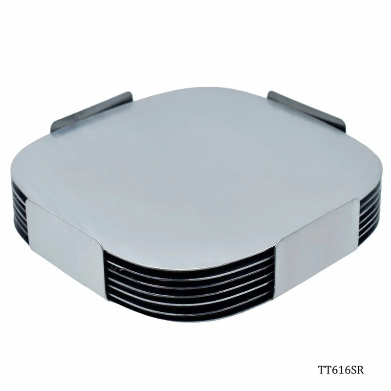 jags-mumbai Coaster Tea Coaster 6pcs Set Squear Silver Steel