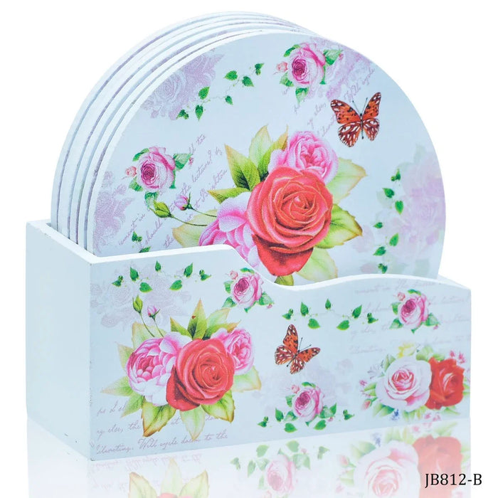 Tea Coaster Printed Round Mix Design 6Pcs Set JB812-B