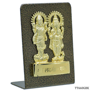 Destop Top Gold Shri Laxmi Ganesh Plate Gold Black TT660GBK