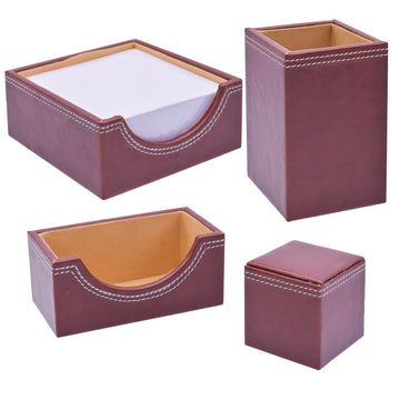 Table Stationery Set Leatherite Set of 4 Pcs Brown TSSL01