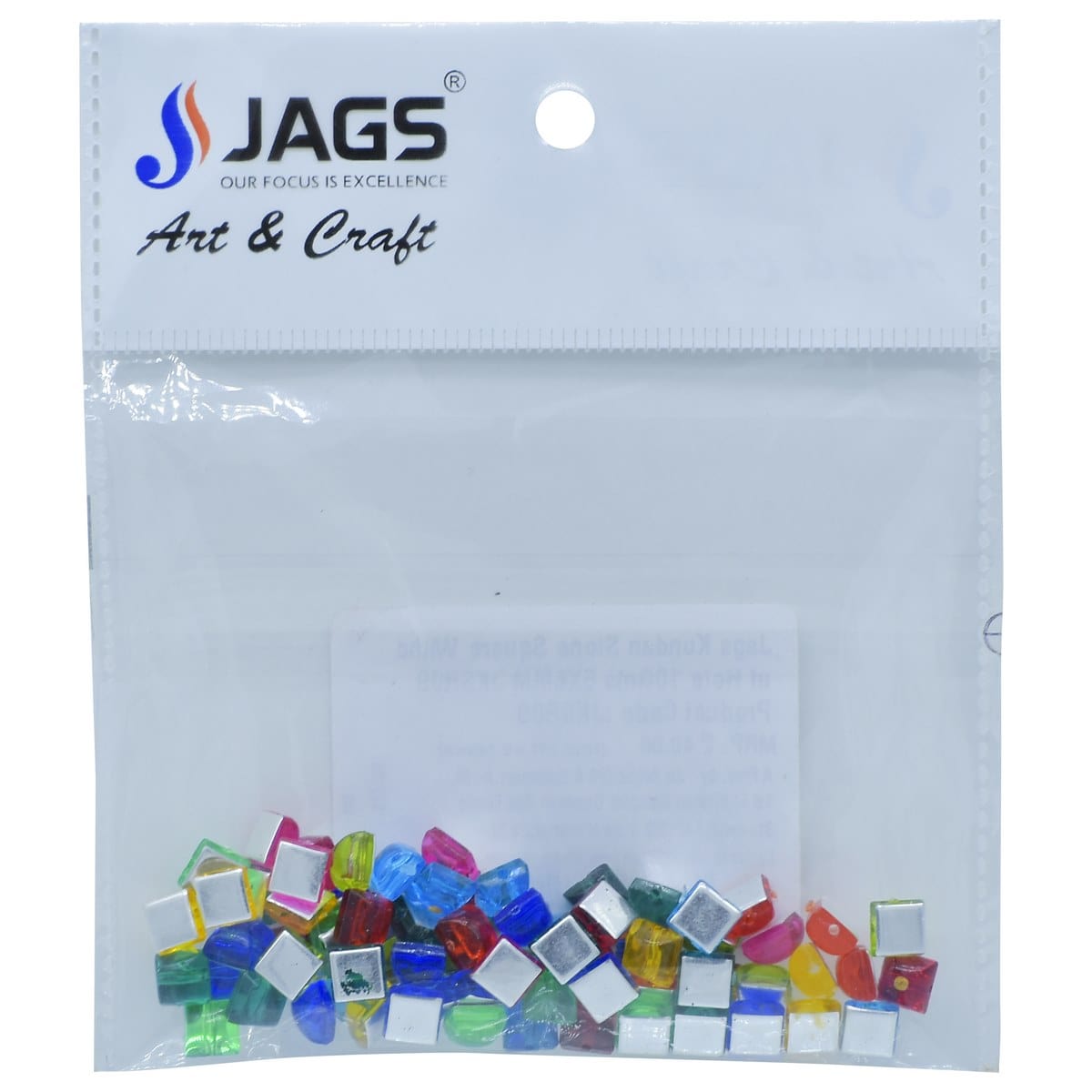 jags-mumbai Craft Accessories Jags Kundan Stone Square With Hole 10Gms 6X6MM JKSR09