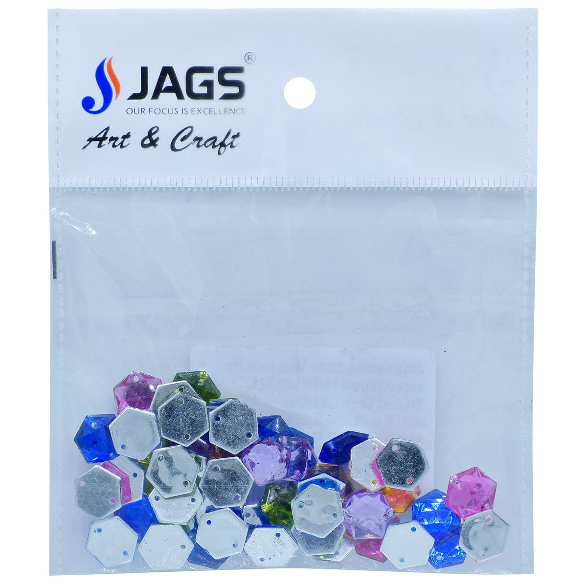 jags-mumbai Craft Accessories Jags Kundan Stone With Hole Hexagon 10Gms 10MM JKSR21
