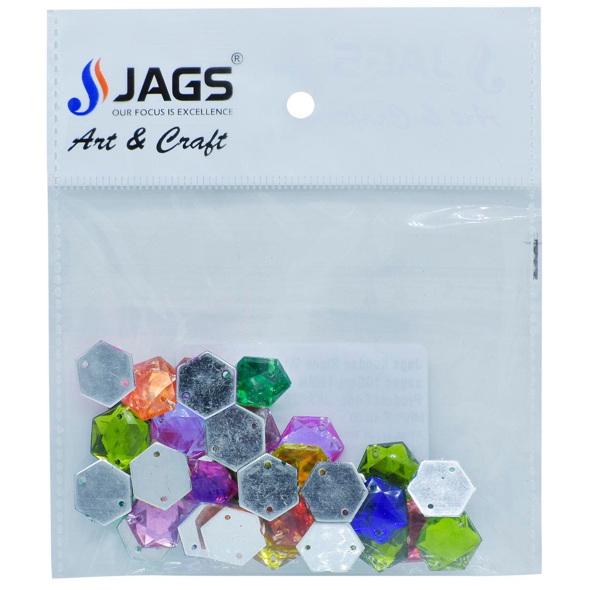 jags-mumbai Craft Accessories Jags Kundan Stone With Hole Hexagon 10Gms 12MM JKSR20
