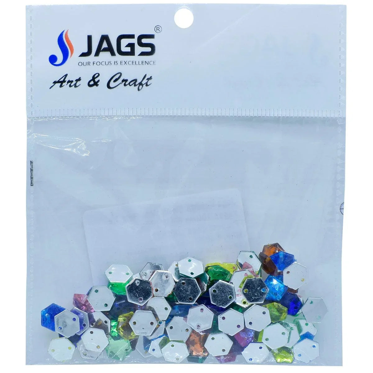 jags-mumbai Craft Accessories Jags Kundan Stone With Hole Hexagon 10Gms 8MM JKSR22