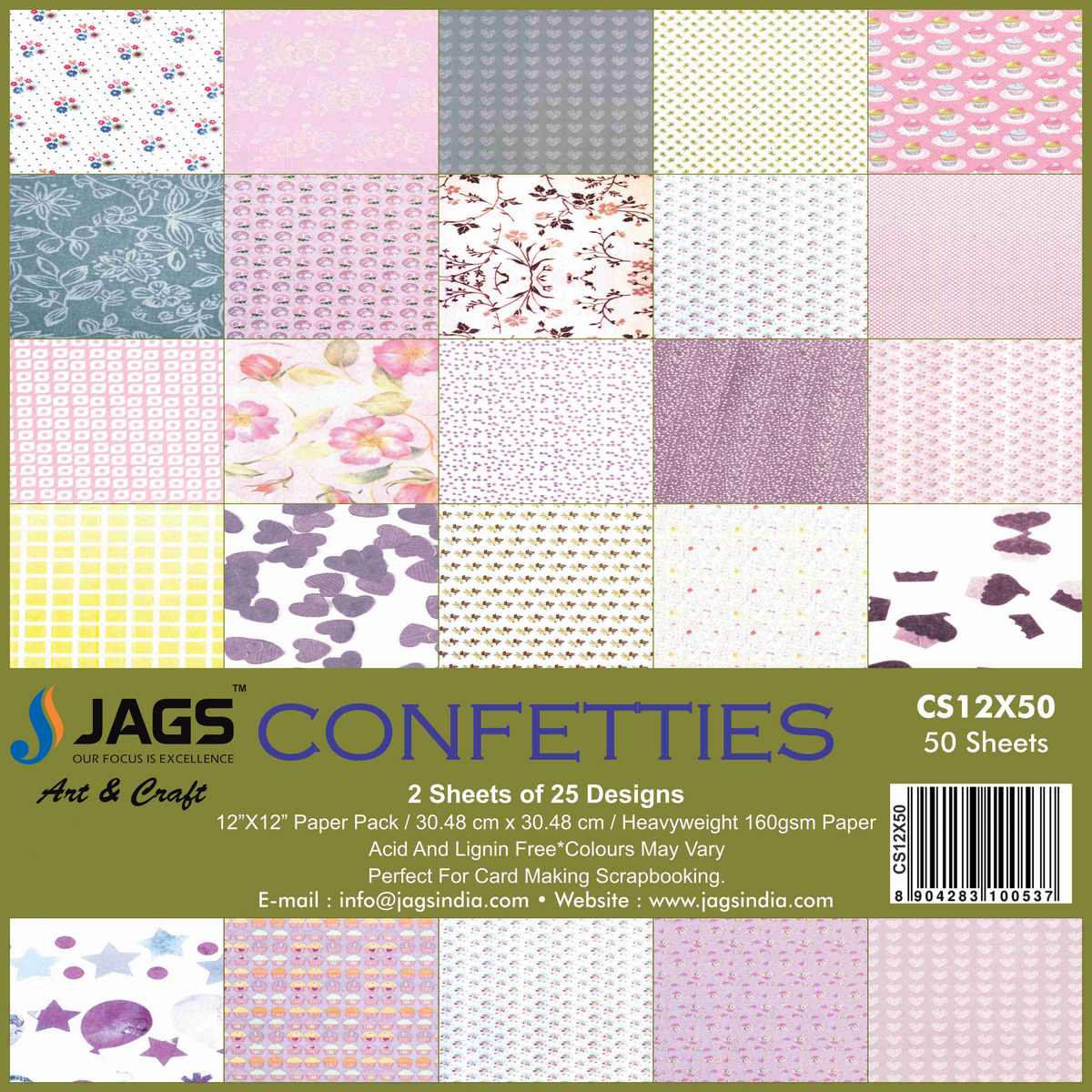 jags-mumbai Designed Paper Designer Paper Pack for Scrapbooking and Greeting Cards 12x12 Inches