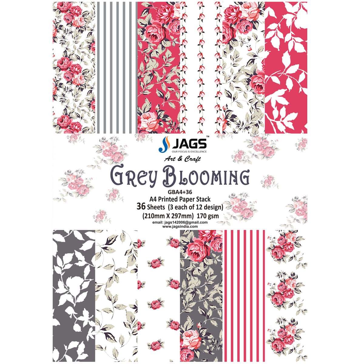 jags-mumbai Designed Paper Paper Jags A4 Grey Blooming