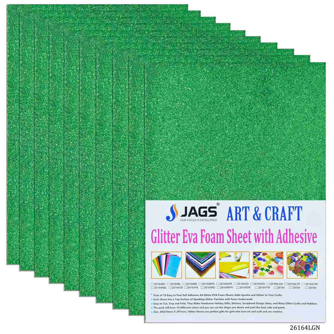 jags-mumbai Glitter Paper & Foam Sheet A4 Glitter Foam Sheet With Stick L Green 26164LGN