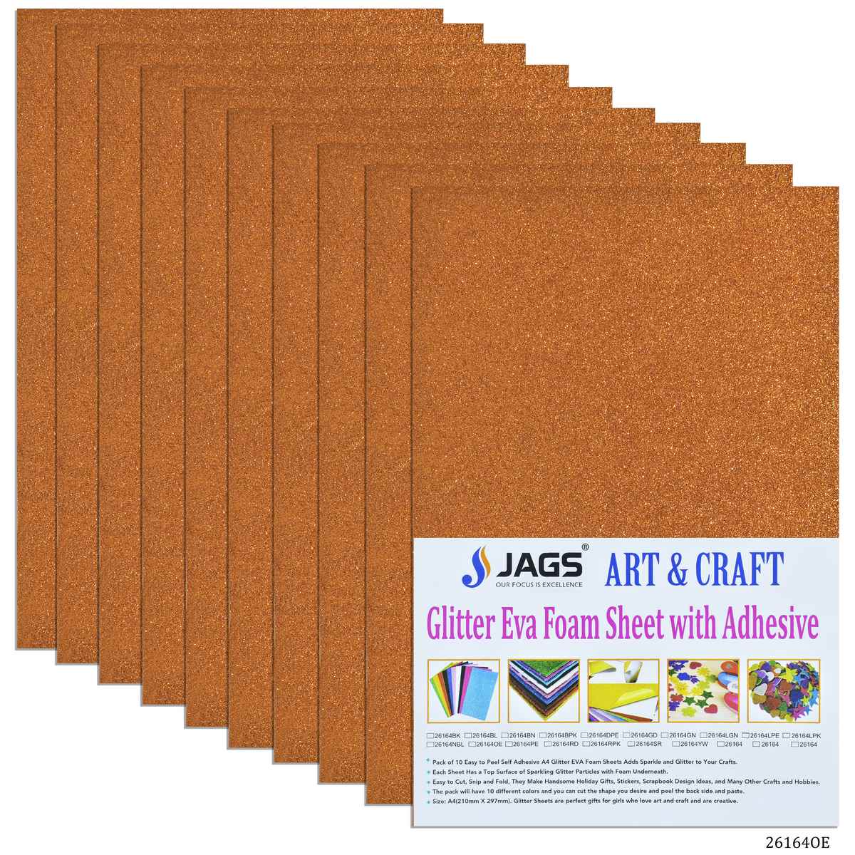 jags-mumbai Glitter Paper & Foam Sheet A4 Glitter Foam Sheet With Sticker Orange 26164OE