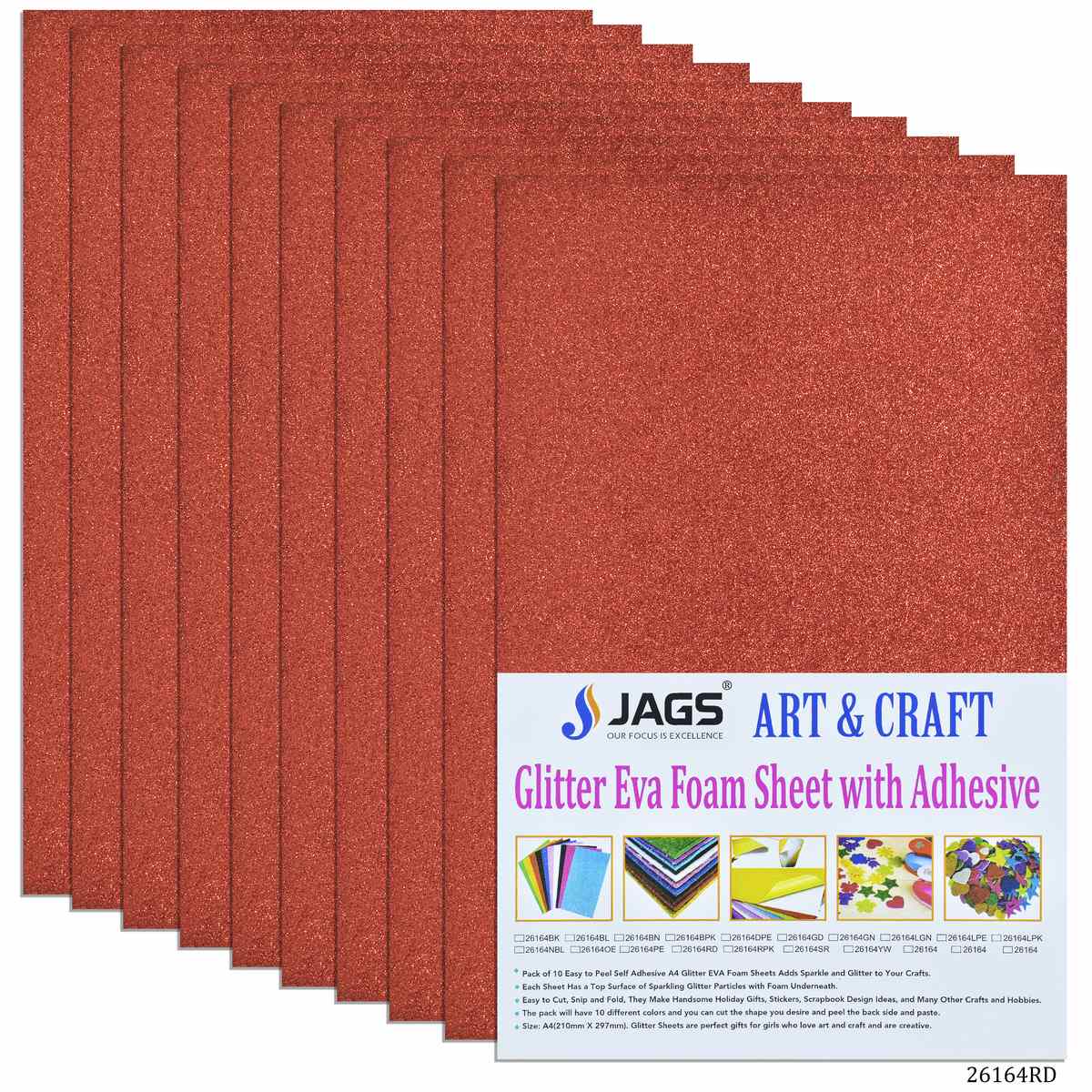 jags-mumbai Glitter Paper & Foam Sheet A4 Glitter Foam Sheet With Sticker Red 26164RD