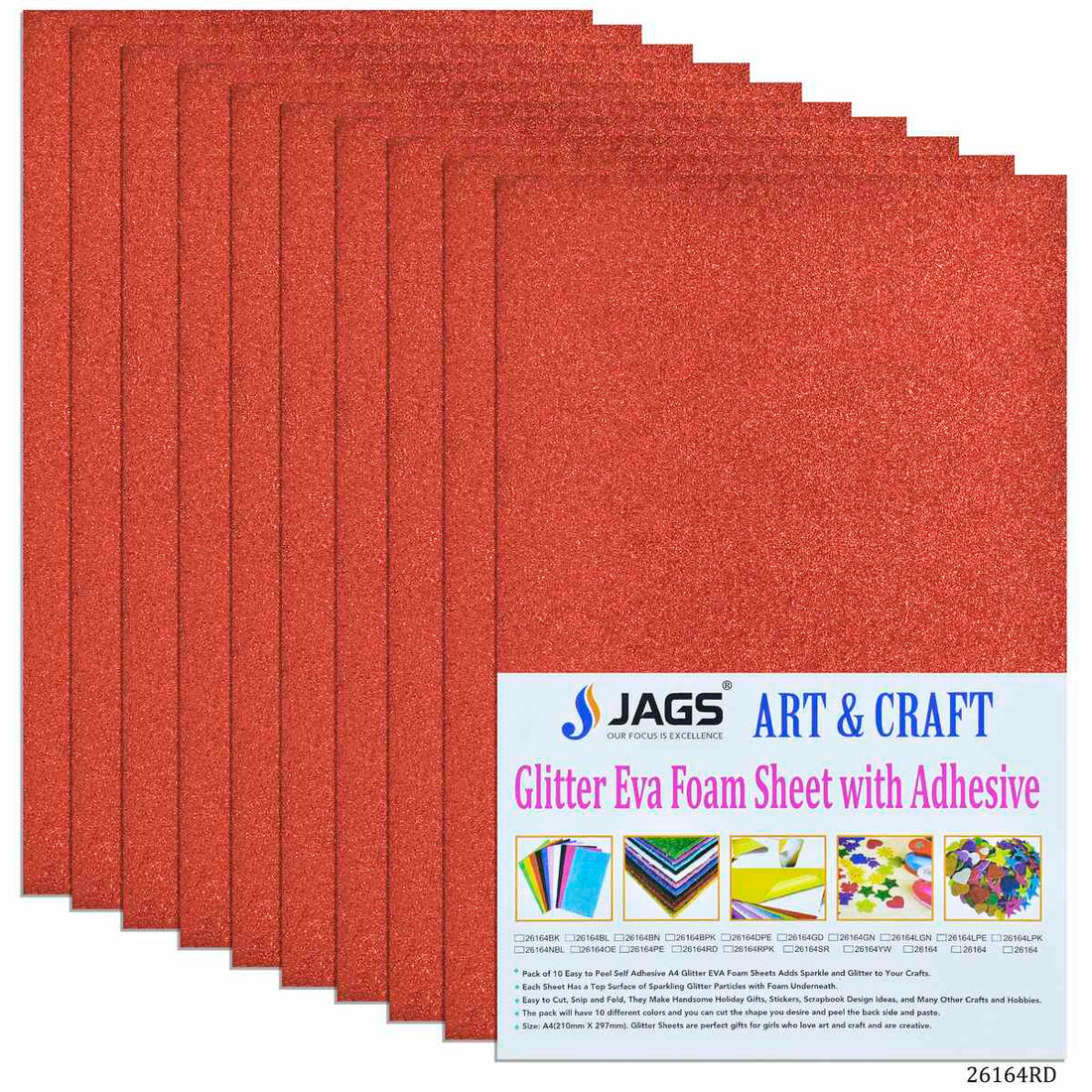 jags-mumbai Glitter Paper & Foam Sheet A4 Glitter Foam Sheet With Sticker Red 26164RD