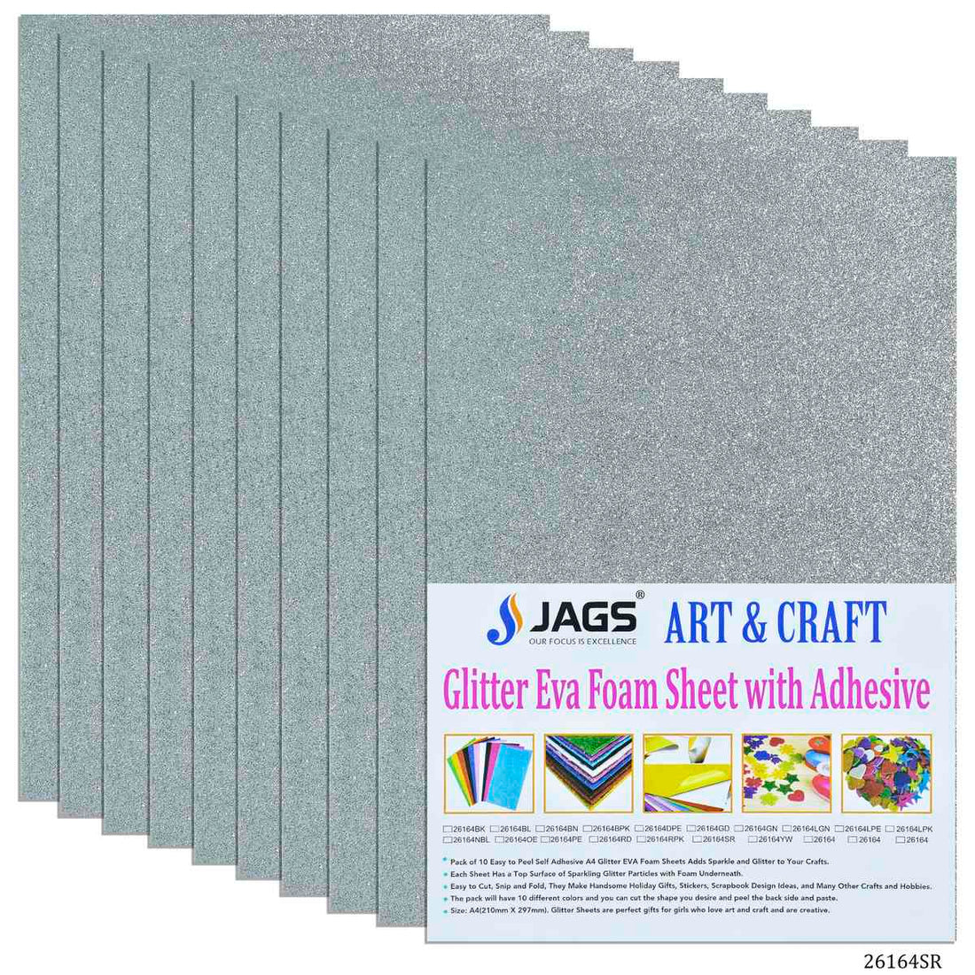 jags-mumbai Glitter Paper & Foam Sheet A4 Glitter Foam Sheet With Sticker Silver 26164SR