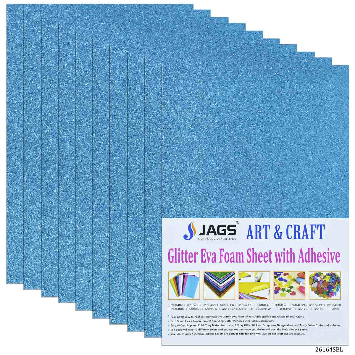 jags-mumbai Glitter Paper & Foam Sheet A4 Glitter Foam Sheet With Sticker Sky Blue 26164SBL