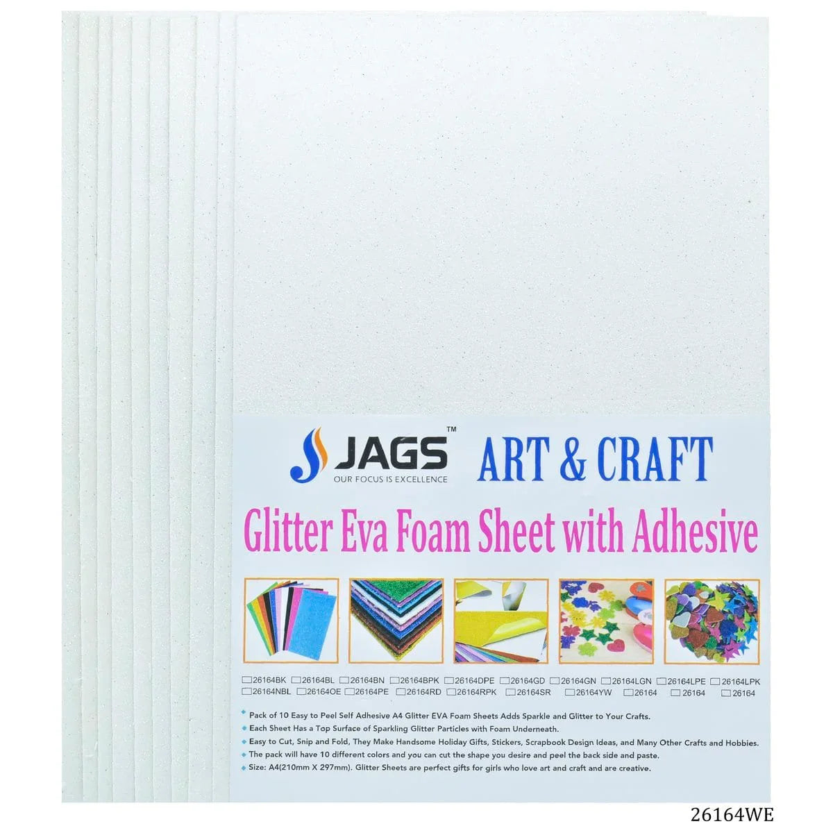 jags-mumbai Glitter Paper & Foam Sheet A4 Glitter Foam Sheet With Sticker White 26164WE