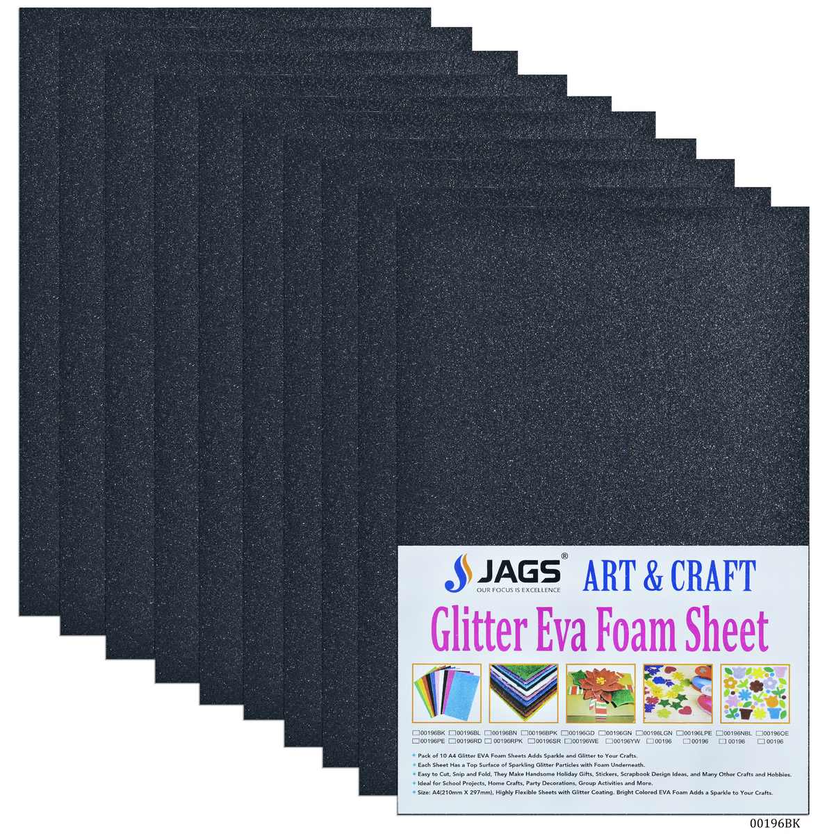 jags-mumbai Glitter Paper & Foam Sheet A4 Glitter Foam Sheet Without Sticke Black 00196BK