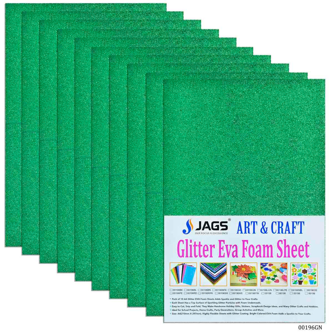 jags-mumbai Glitter Paper & Foam Sheet A4 Glitter Foam Sheet Without Sticke Green 00196GN