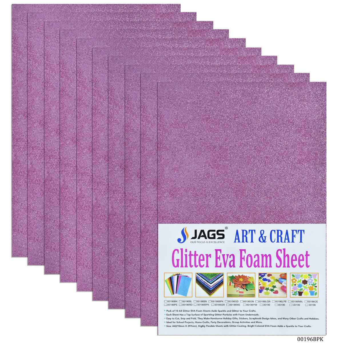 jags-mumbai Glitter Paper & Foam Sheet A4 Glitter Foam Sheet Without Stk B Pink 00196BPK