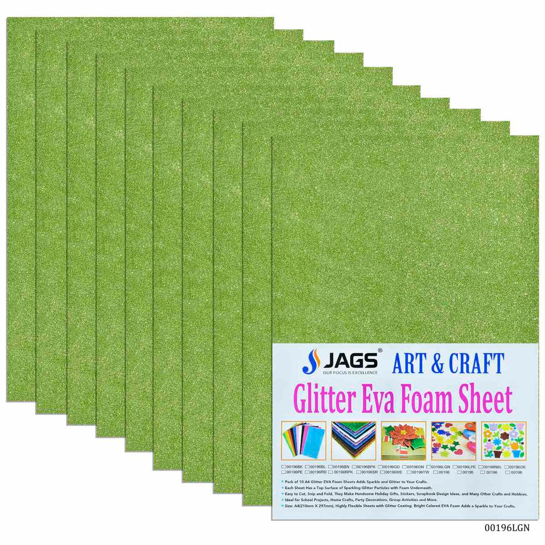 jags-mumbai Glitter Paper & Foam Sheet A4 Glitter Foam Sheet Without Stk L Green 00196LGN