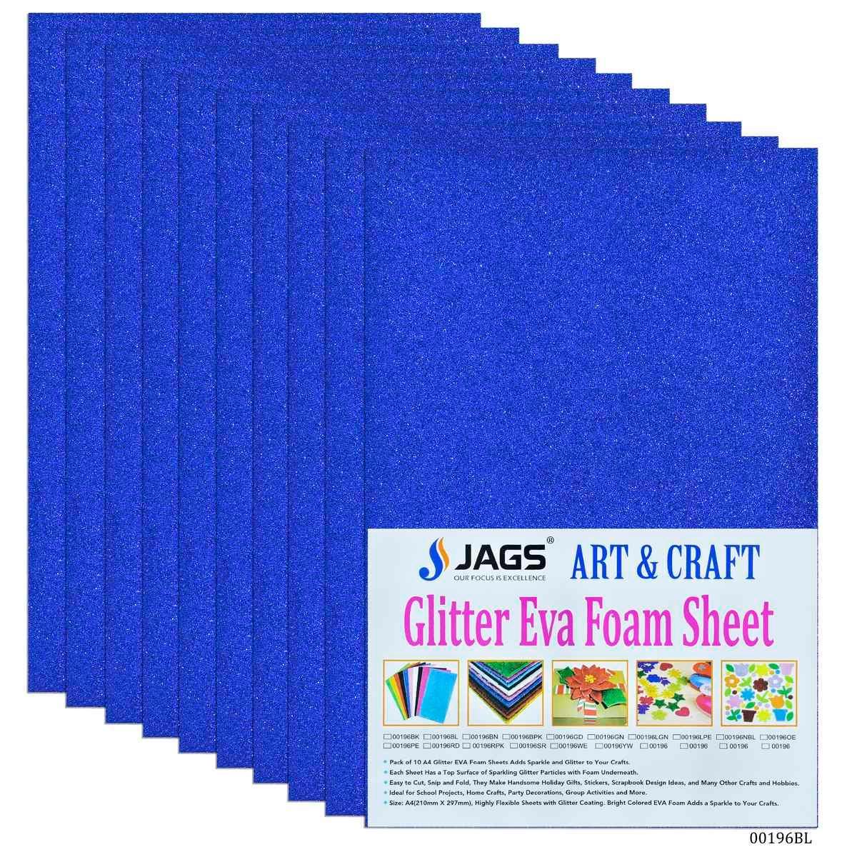jags-mumbai Glitter Paper & Foam Sheet A4 Glitter Foam Sheet Without Stk N Blue 00196BL