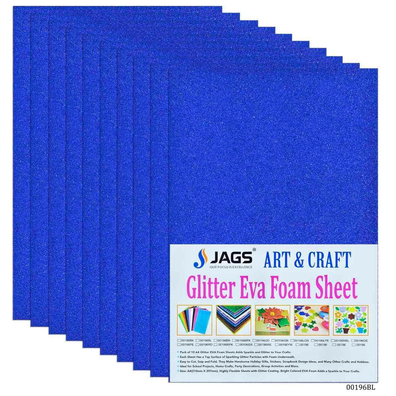 jags-mumbai Glitter Paper & Foam Sheet A4 Glitter Foam Sheet Without Stk N Blue 00196BL