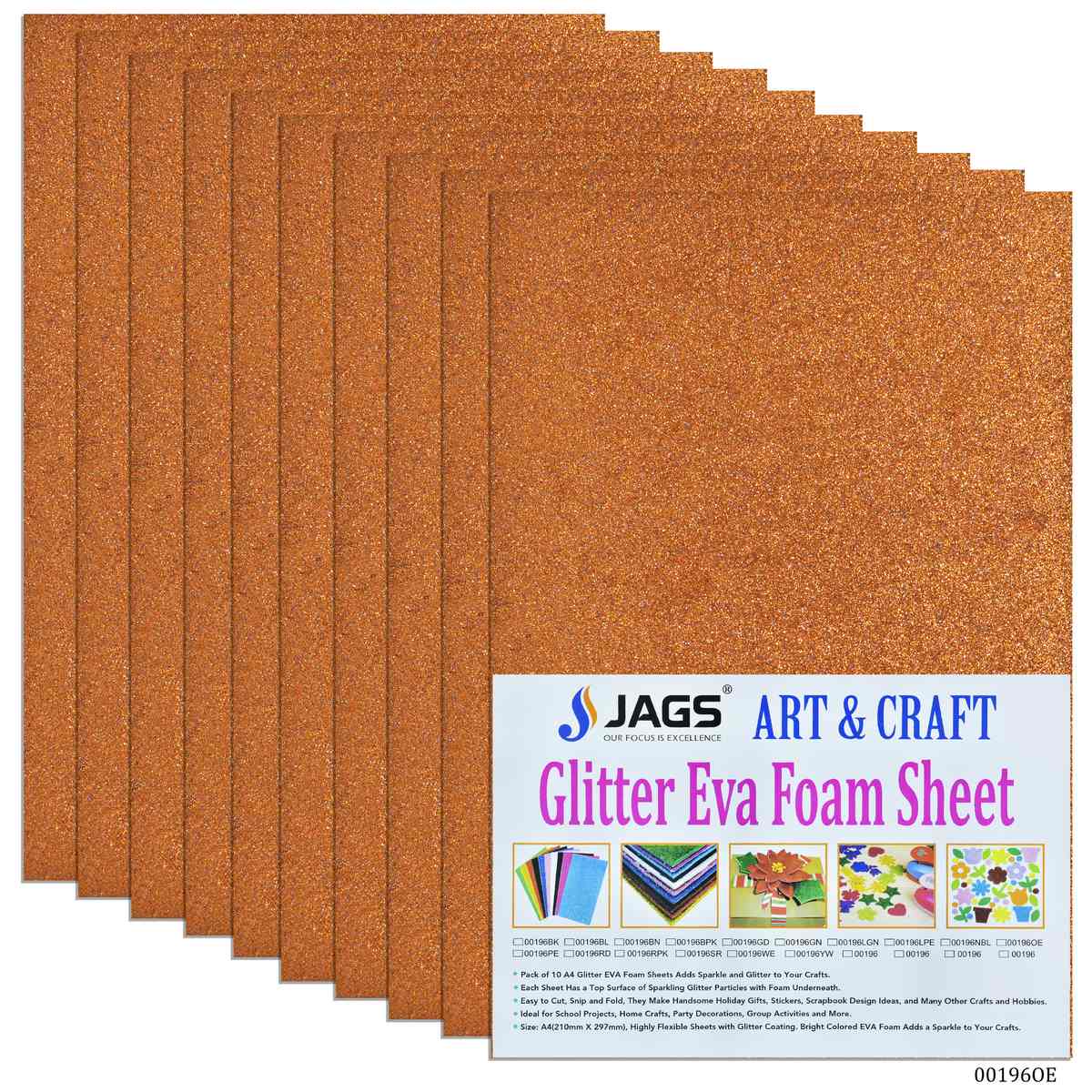 jags-mumbai Glitter Paper & Foam Sheet A4 Glitter Foam Sheet Without Stk Orange 00196OE