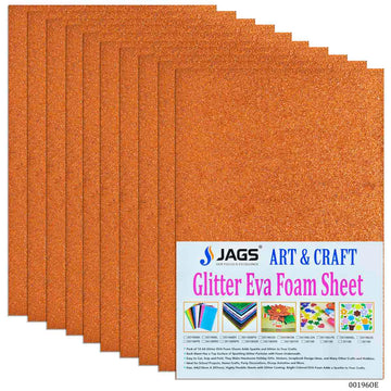 jags-mumbai Glitter Paper & Foam Sheet A4 Glitter Foam Sheet Without Stk Orange 00196OE