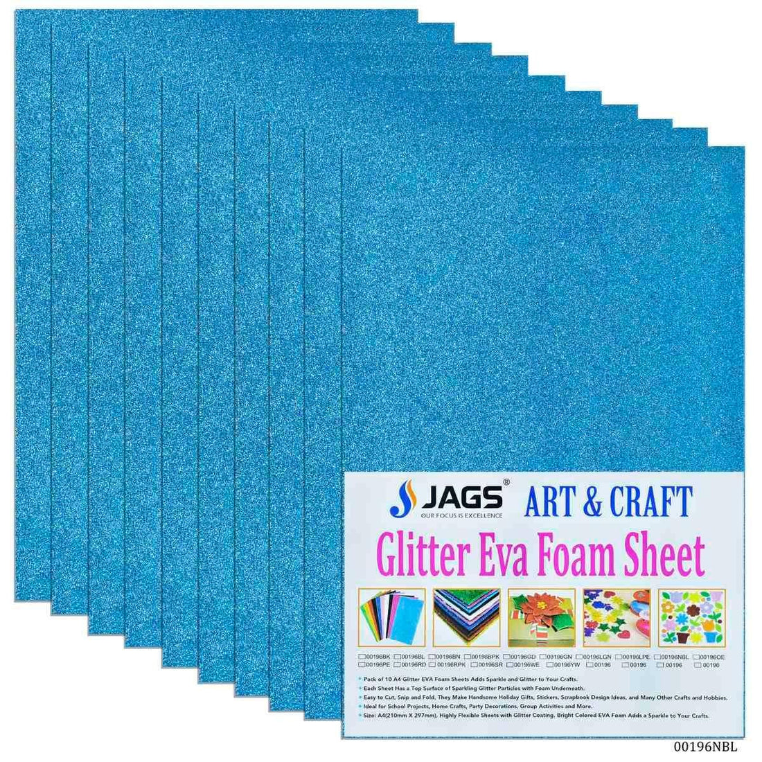 jags-mumbai Glitter Paper & Foam Sheet A4 Glitter Foam Sheet Without Stk S Blue 00196NBL