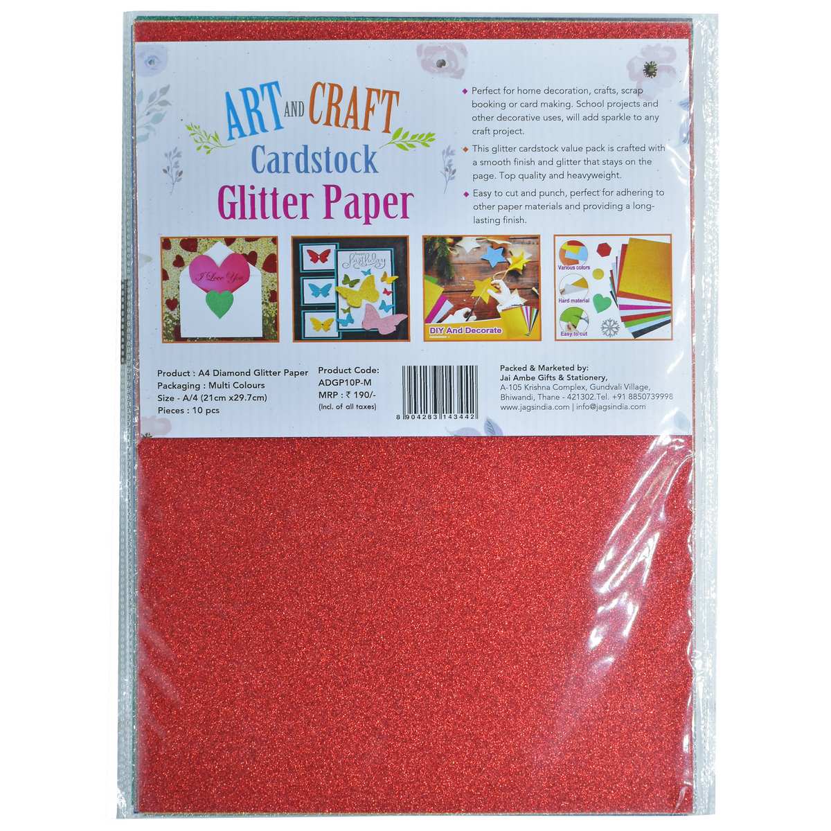 jags-mumbai Glitter Paper & Foam Sheet Sparkling A4 Diamond Glitter Paper - Multi-Colour, 10 Pcs Contain 1 Unit.