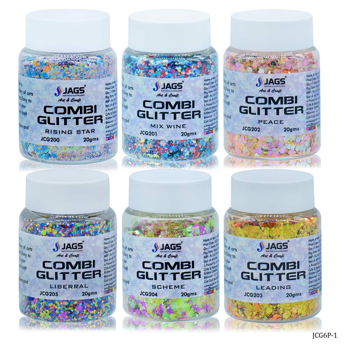 jags-mumbai Glitter Powder Jags Combi Glitter 6 Pcs Set (1No) Mix Colour JCG6P-1