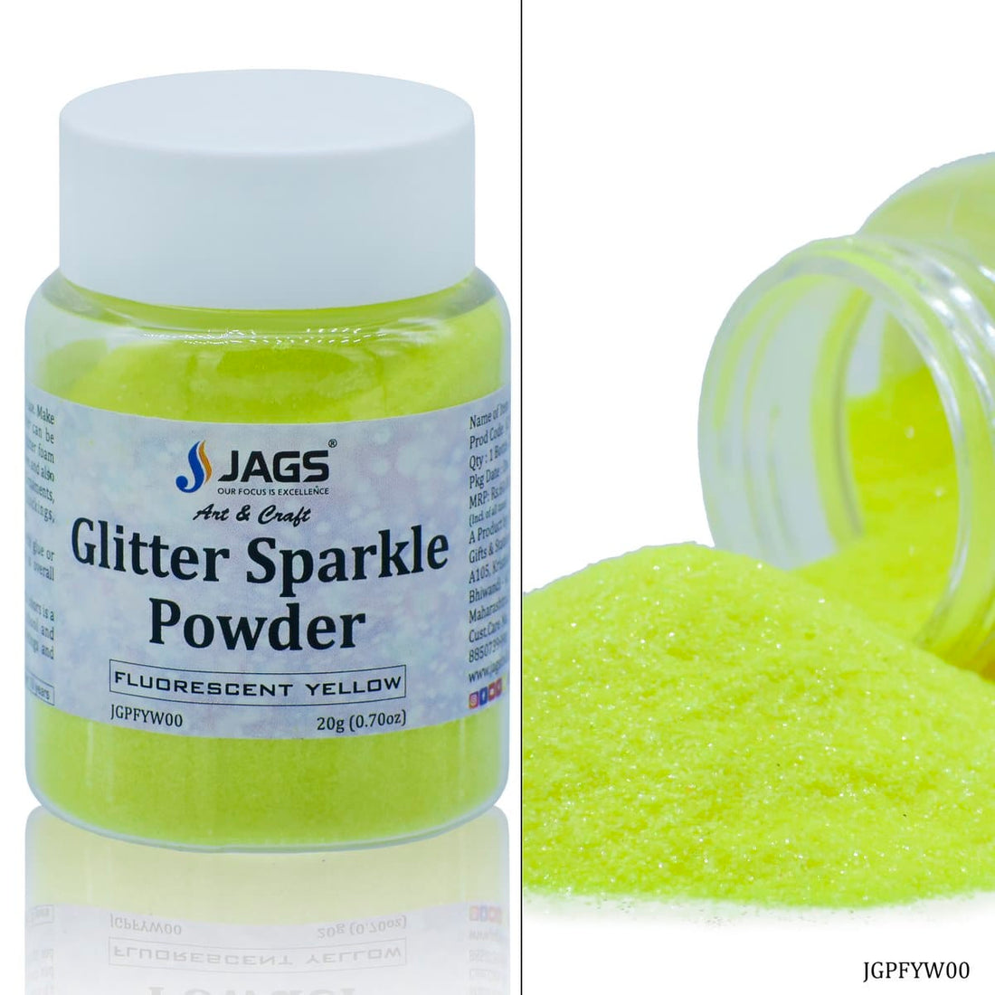 jags-mumbai Glitter Powder Jags Glitter Powder Flouresnt Yellow 20gm JGPFYW00