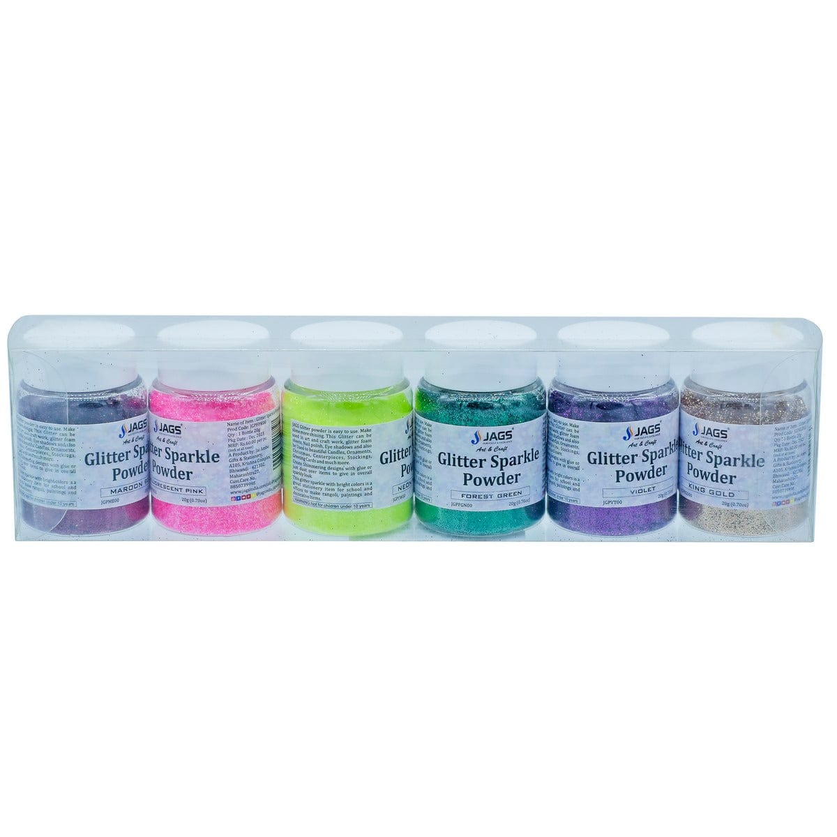 jags-mumbai Glitter Powder Jags Glitter Sparkle Powder 6 Pcs (2No) Mix Colour JGSP6P-2