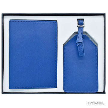 Travel in Style: 2-in-1 Passport Holder and Luggage Tag Gift Set in Blue