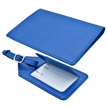 Travel in Style: 2-in-1 Passport Holder and Luggage Tag Gift Set in Blue