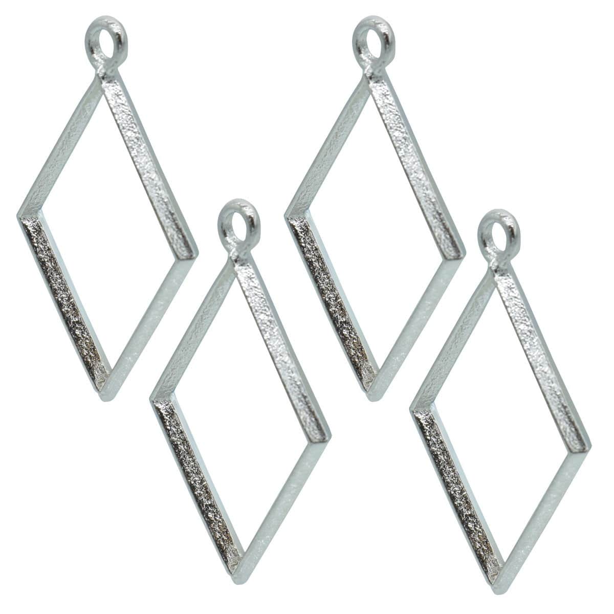 jags-mumbai Jewellery Diy Metal Imitation 4Pc Rhombus Silver JRDA16