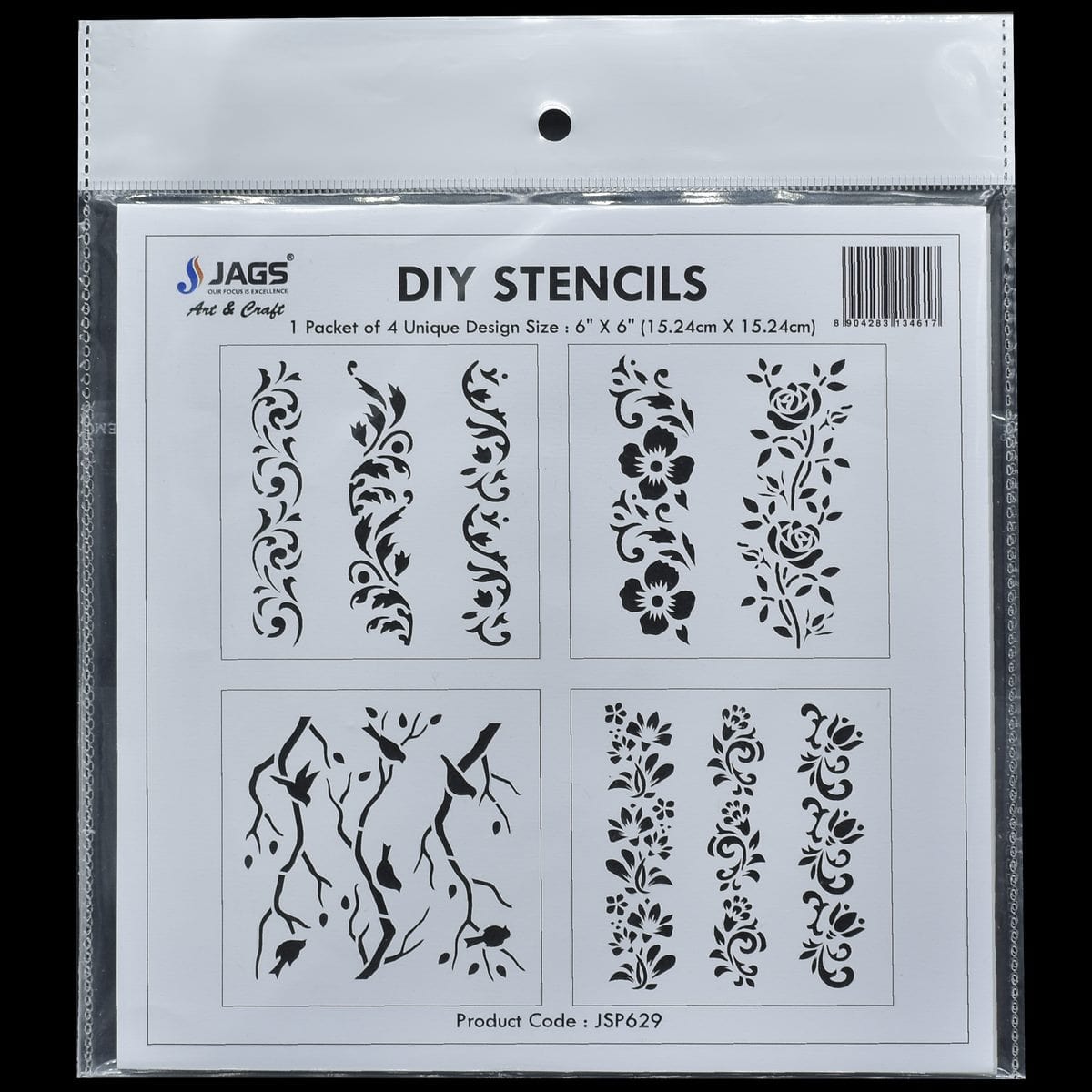 jags-mumbai Jewellery Jags Stencil Plastic 6x6 4Pcs Set - Unleash Your Artistic Potential with Precision Stencils!