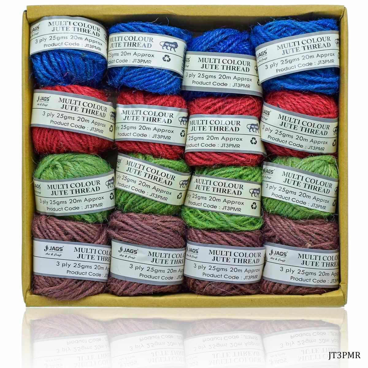 Jute Thread Multi Colour 3 Ply 25Gms Setof16Pcs 20M Ap JT3PMR