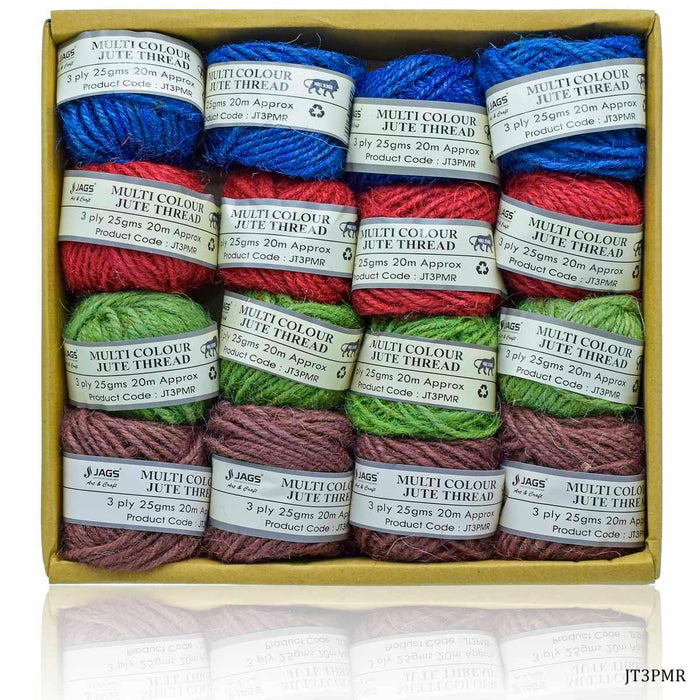 Jute Thread Multi Colour  3 Ply 25Gms Setof16Pcs 20M Ap JT3PMR