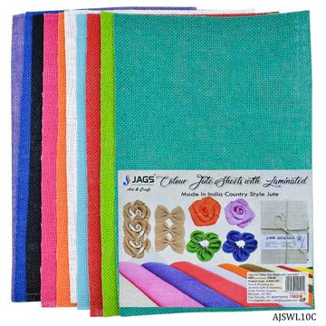 jags-mumbai Jute Ropes & Sheets A4 Jute Sheet 10 Colour Variety Pack (10 Sheets)- AJSWL10C