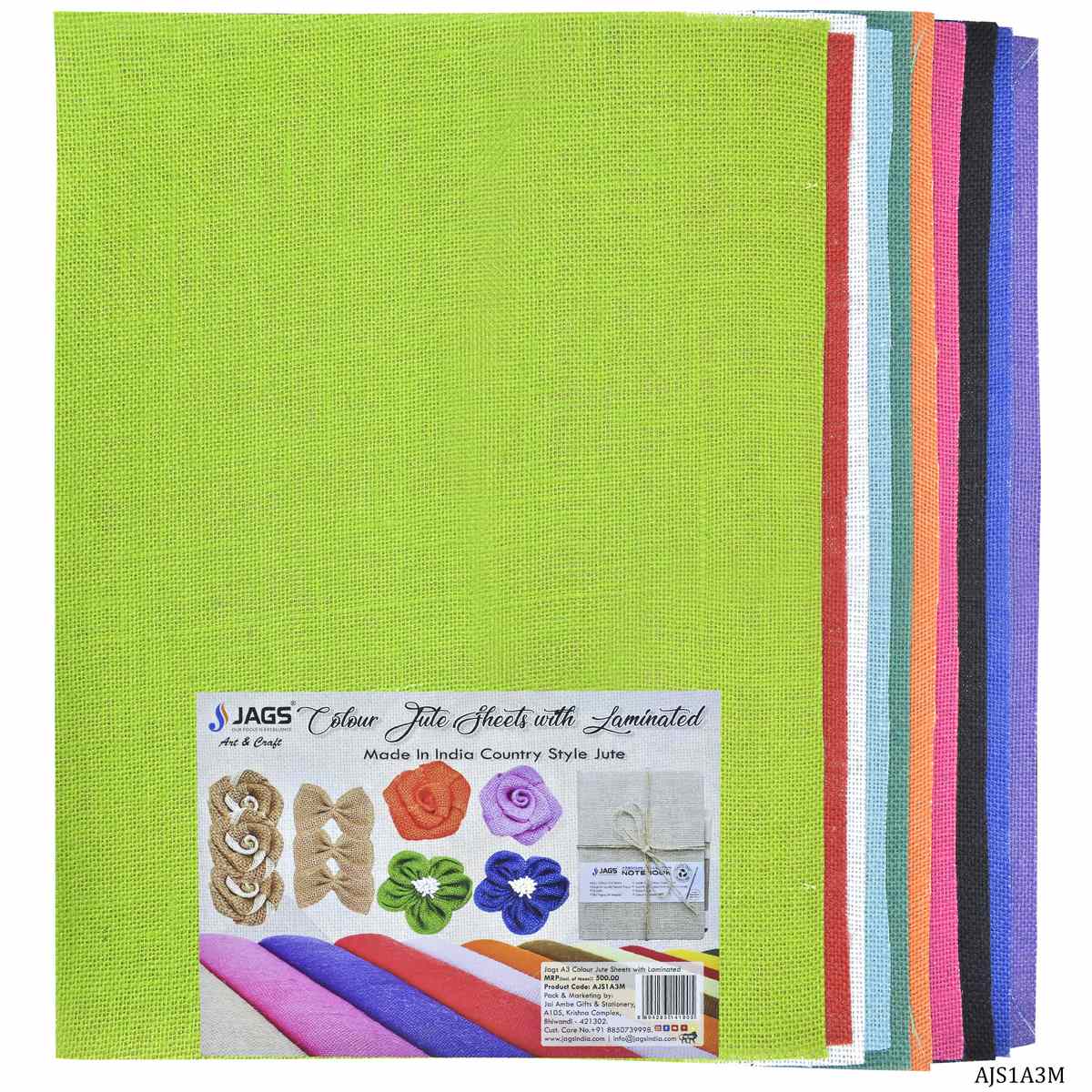 jags-mumbai Jute Ropes & Sheets Vibrant Earth: A3 Jute Sheet 10 Colour 10 Sheet Set