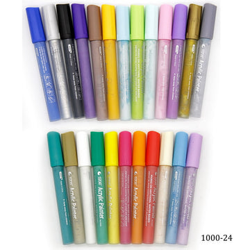Acrylic Painter Marker 24 Colour Set  - Versatile and Pigmented Acrylic Paint Markers for Any Surface 1000-24